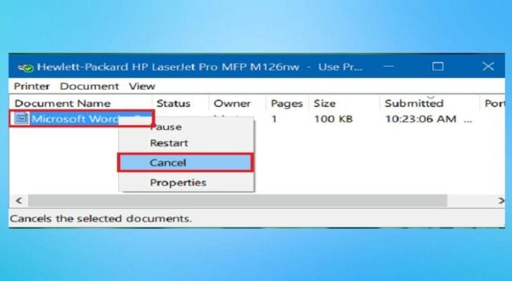 Hướng dẫn Xóa Lệnh In Trên Máy Tính (Windows & macOS) 11 Xóa lệnh in trên máy tính chọn Cancel (Windows)