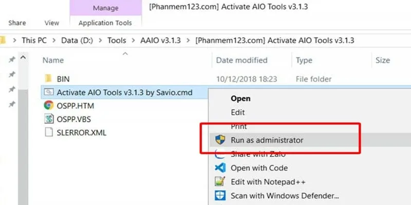 Cách Active Win 11 | Win 10 & office nhanh chóng và an toàn 24 Click chuột phải vào file “Activate AIO Tools v3.1.3” chọn “Run as Administrator”