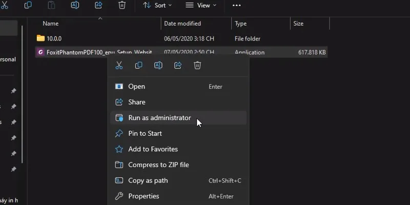 chuột phải và chọn run as admin