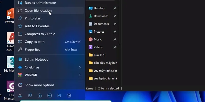 chuột phải vào icon phần mềm và chọn open file.....