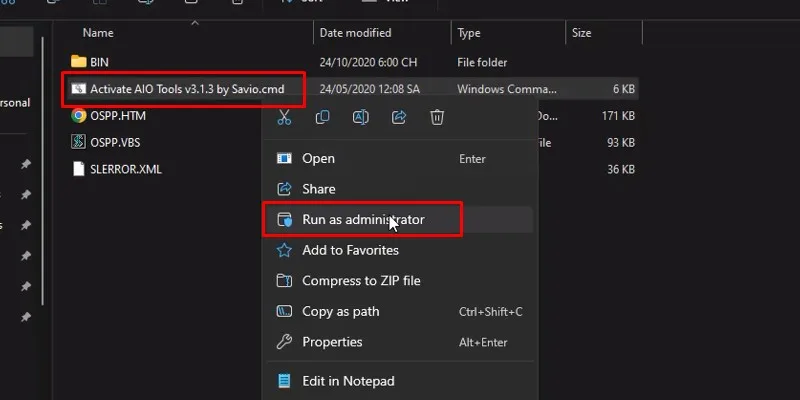 chuột phải vào phần kích hoạt