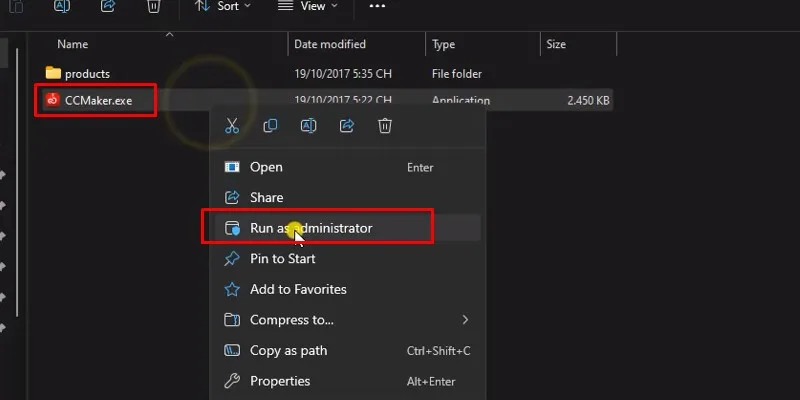 chuột phải vào CCMaker.exe