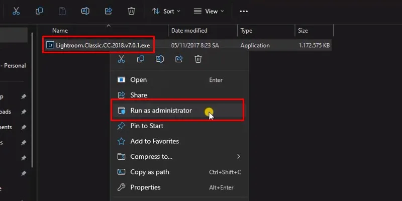 Lightroom 2018: Hướng Dẫn Cài Đặt 11 chuột phải vô file cài đặt và chọn Run As Admin