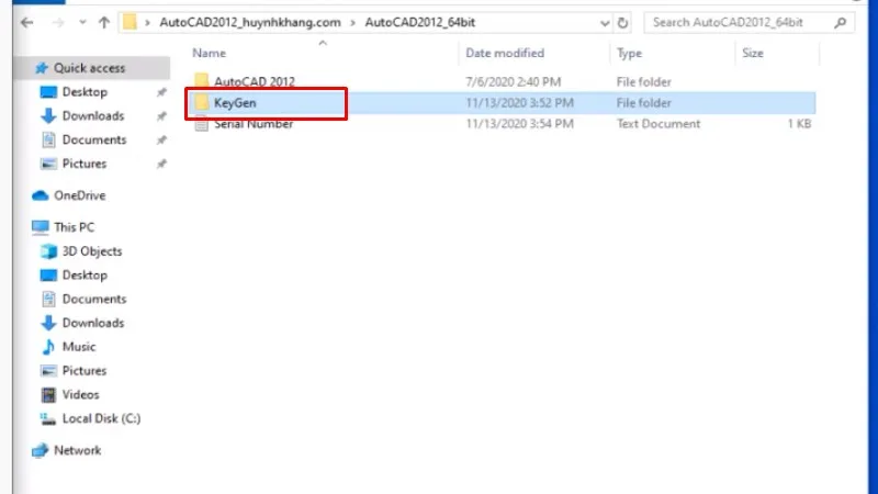 Vào thư mục keygen