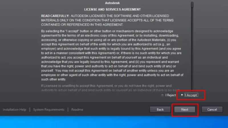 Tích vào "I Accept" và bấm Next