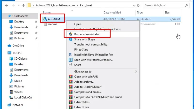 Chuột phải file và chọn Run as admin... như hình