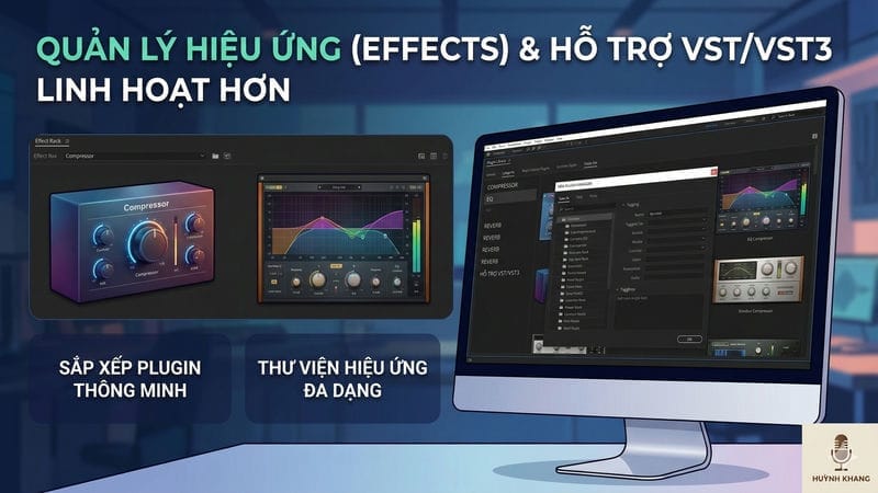 Quản lý hiệu ứng (Effects) và hỗ trợ Plugin VST/VST3 linh hoạt hơn