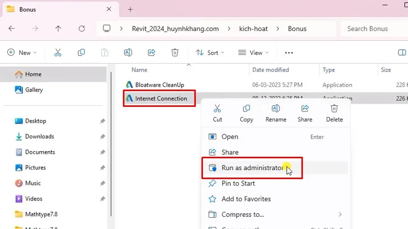 Chạy file như hình bằng quyền Admin
