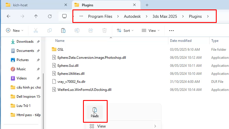 Vray 7 for 3ds Max 2025: Hướng Dẫn Cài Đặt Chi Tiết 19 Paste vào theo đường dẫn: C>Program Files>Autodesk>3ds Max 2025>Plugins