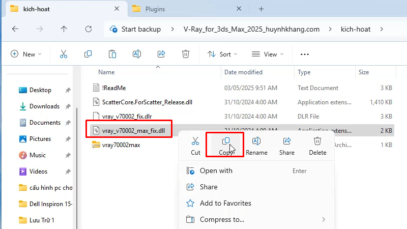 Vray 7 for 3ds Max 2025: Hướng Dẫn Cài Đặt Chi Tiết 20 Copy file vray_v70002_max_fix_dll