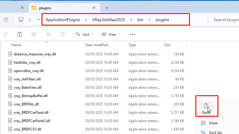 Vray 7 for 3ds Max 2025: Hướng Dẫn Cài Đặt Chi Tiết 21 C>ProgramData>Autodesk>ApplicationPlugins>Vray3dsMax2025>bin>plugins