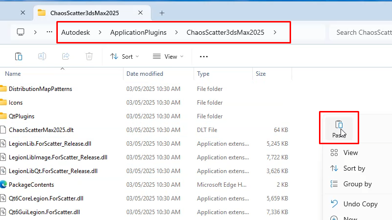 Vray 7 for 3ds Max 2025: Hướng Dẫn Cài Đặt Chi Tiết 23 C>ProgramData>Autodesk>ApplicationPlugins>ChaosScatter3dsMax2025