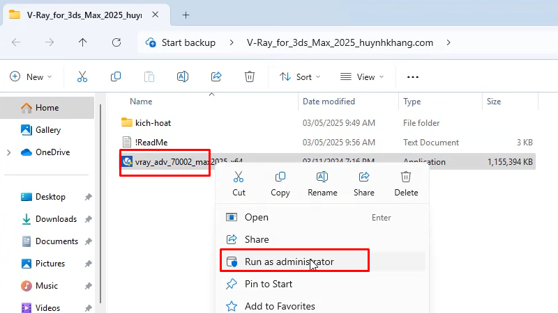 Vray 7 for 3ds Max 2025: Hướng Dẫn Cài Đặt Chi Tiết 11 Chạy file vray-adv-70002_max2025 bằng quyền Admin