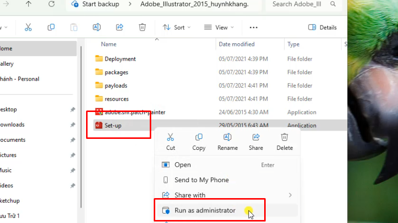 Chạy file Set-up bằng quyền admin