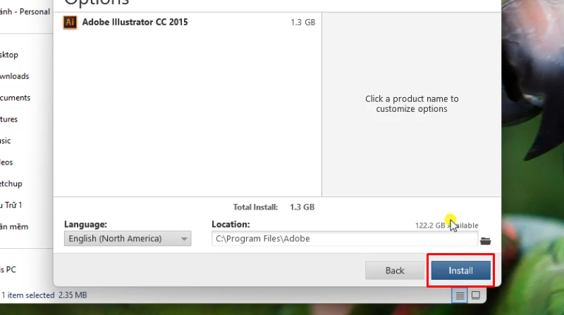 Bấm vào Install