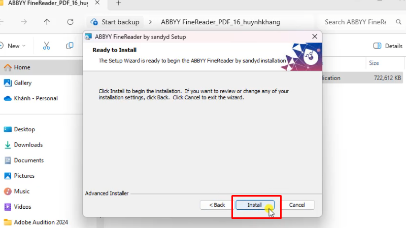 Bấm Install