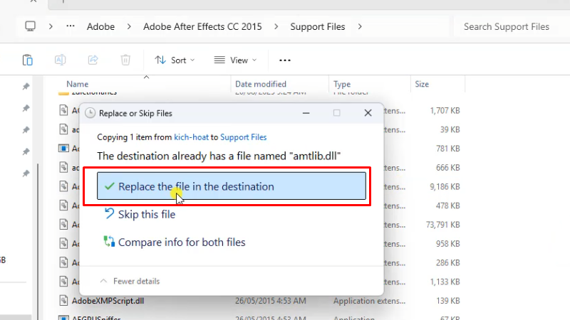 Tải Adobe After Effects 2015 - Hướng dẫn chi tiết 14 Bấm vào Replace th file...