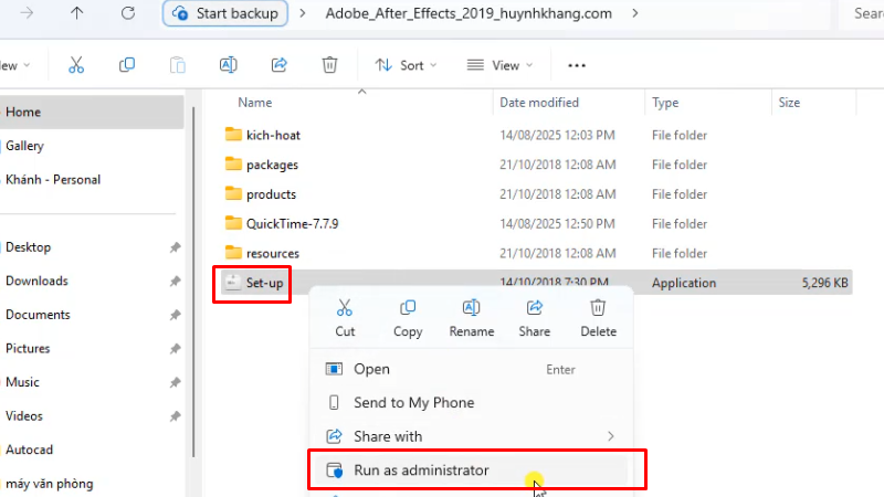 Chạy file cài đặt Set-up bằng quyền Admin