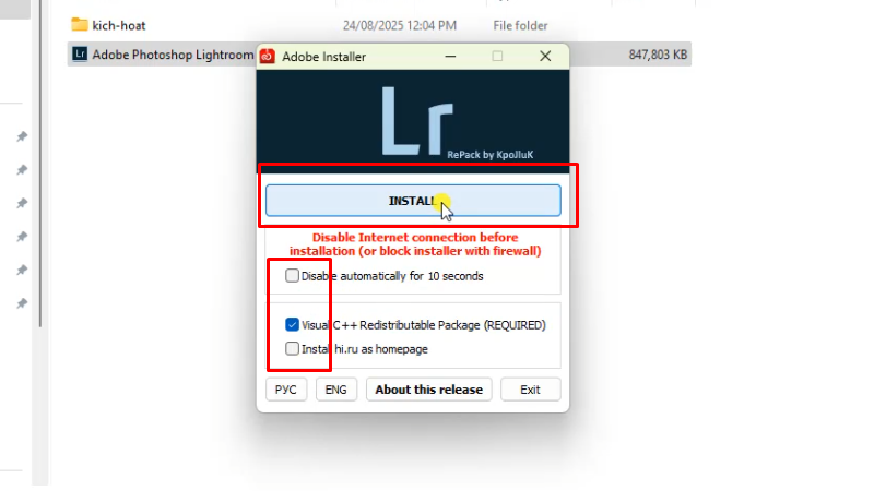 Adobe Lightroom 2019: Hướng dẫn chi tiết & Tải xuống 28 Tích chọn như hình và bấm INSTALL