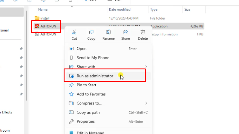 Lightroom 2024: Hướng Dẫn Chi Tiết & Tính Năng Mới 25 Chạy file cài đặt AUTORUN bằng quyền Admin