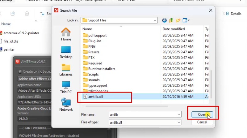 Vào theo đường dẫn: C>Program Files>Adobe> Adobe After Effects CC 2017> chọn file như hình và bấm Open