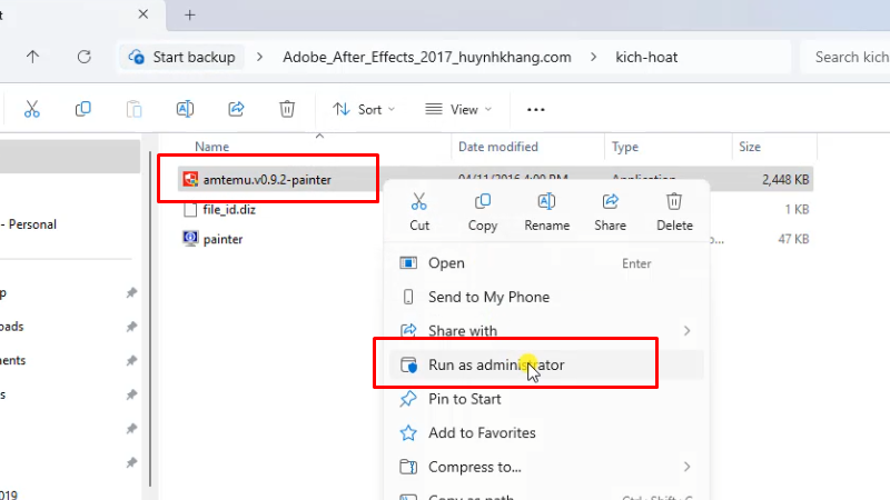 chạy file amtemu bằng quyền Admin