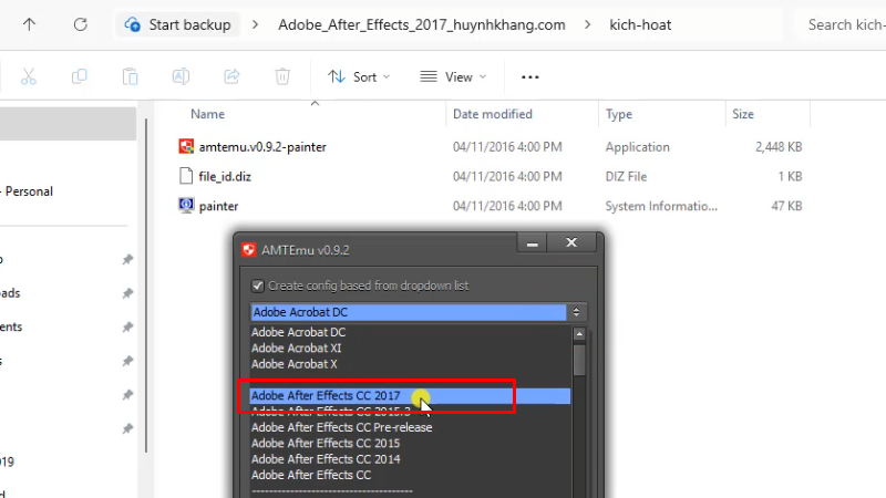 Chọn Adobe After Effects CC 2017