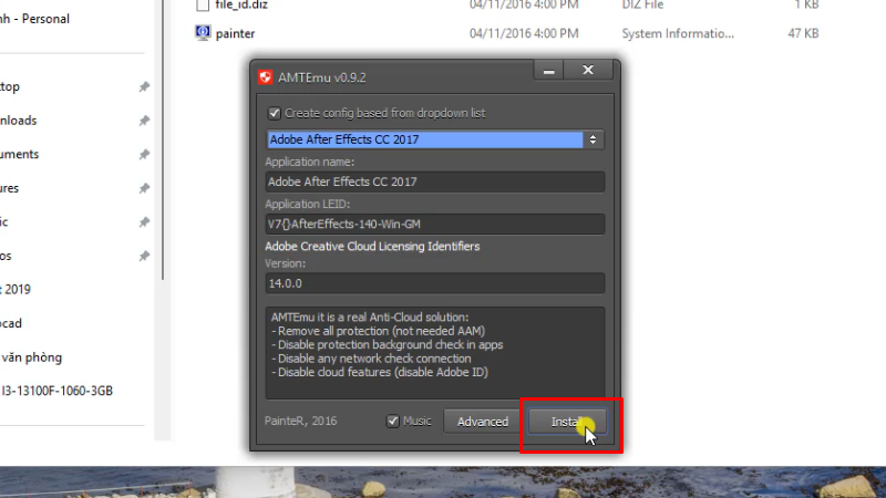 Bấm Install