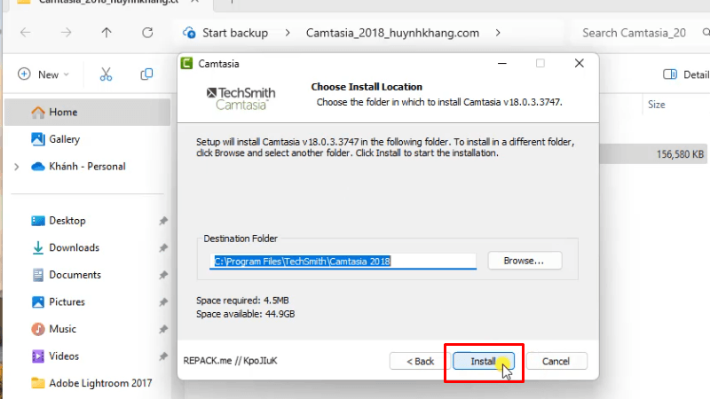 Cài đặt Camtasia 2018: Hướng dẫn chi tiết từ A-Z 15 Bấm Install