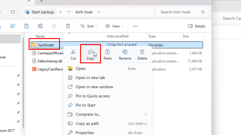 Copy thư mục TechSmith