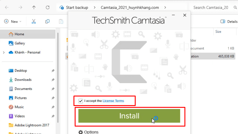 Tích như hình và bấm Install