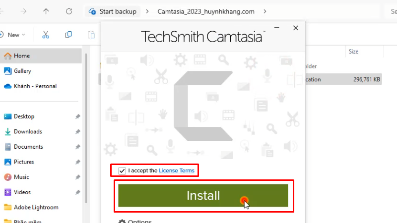 Camtasia 2023: Cách cài đặt miễn phí 13 Tích như hình và bấm Install