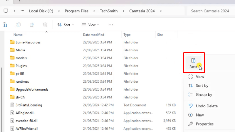 Camtasia 2024: Hướng dẫn chi tiết cài 22 Paste vào như hình