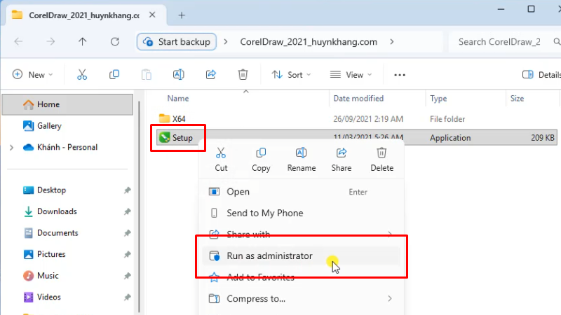 CorelDRAW 2021: Hướng dẫn chi tiết cài Full 11 Chạy file cài đặt bằng quyền Admin