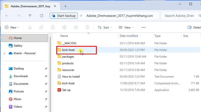 Dreamweaver 2017 Cách cài đặt chi tiết 17 Vào thư mục kich-hoat