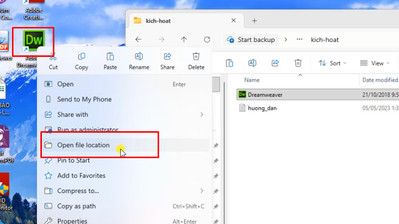 Dreamweaver 2019: Hướng Dẫn Đơn Giản Chi Tiết 15 Chuột phải App Dreamweaver 2019 chọn Open file location