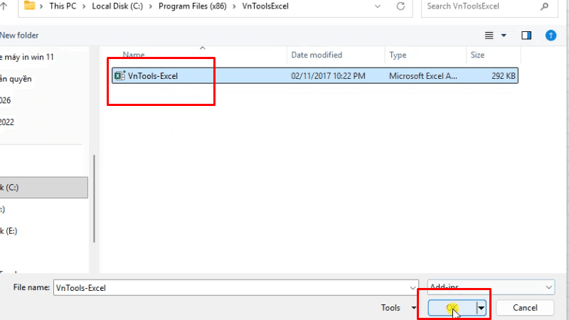 VnTools Excel 2016: Hướng Dẫn Chi Tiết Cài Đặt và Sử Dụng 20 Chọn như hình và bấm OK