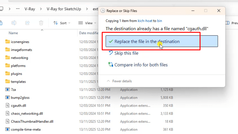 Cài Đặt Vray for Sketchup 2023 Mới Nhất: Hướng Dẫn Chi Tiết 21 Bấm Replace the file...