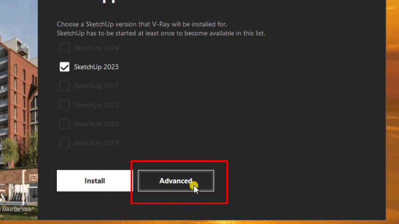 Cài Đặt Vray for Sketchup 2023 Mới Nhất: Hướng Dẫn Chi Tiết 14 Bấm vào Advanced