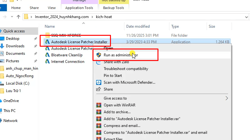 Chạy file như hình bằng quyền Admin