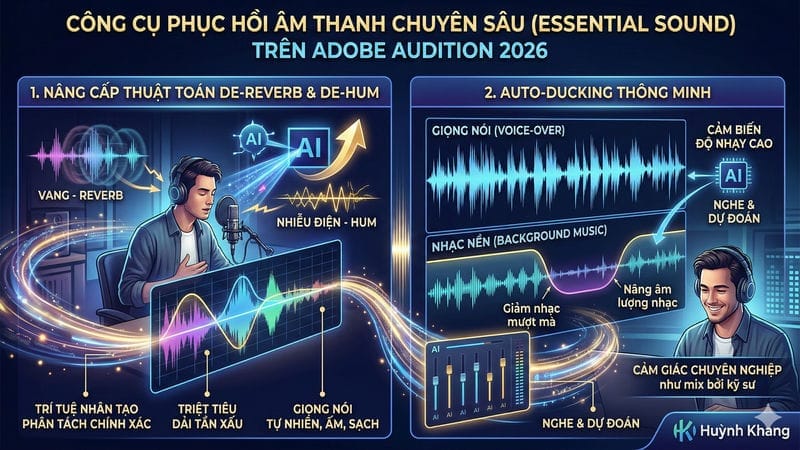 Adobe Audition 2026: Đỉnh Cao Xử Lý Âm Thanh AI Chuyên Nghiệp 16 Công cụ phục hồi âm thanh chuyên sâu (Essential Sound)