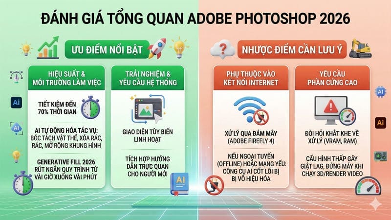 Đánh giá ưu điểm và nhược điểm của Photoshop 2026