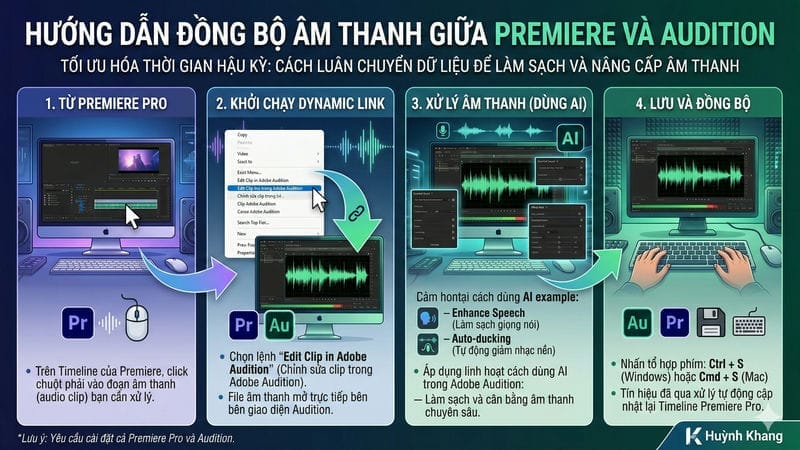 Adobe Audition 2026: Đỉnh Cao Xử Lý Âm Thanh AI Chuyên Nghiệp 21 Hướng dẫn đồng bộ âm thanh giữa Premiere và Audition