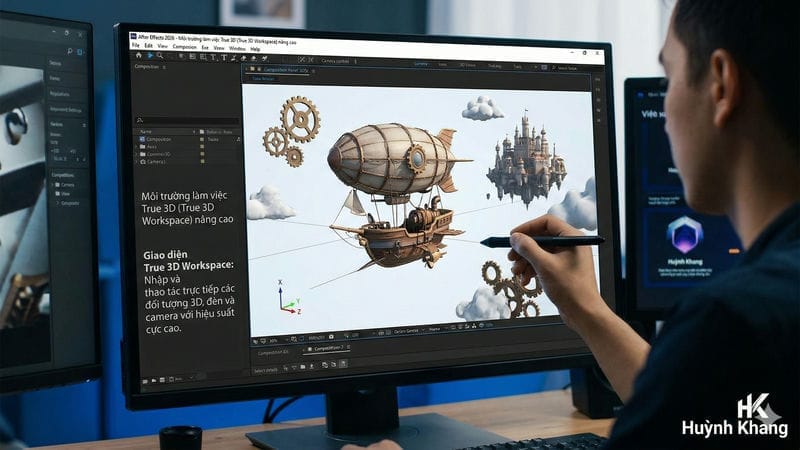 Khám Phá Tính Năng After Effects 2026 Đột Phá 12 Môi trường làm việc True 3D (True 3D Workspace) nâng cao