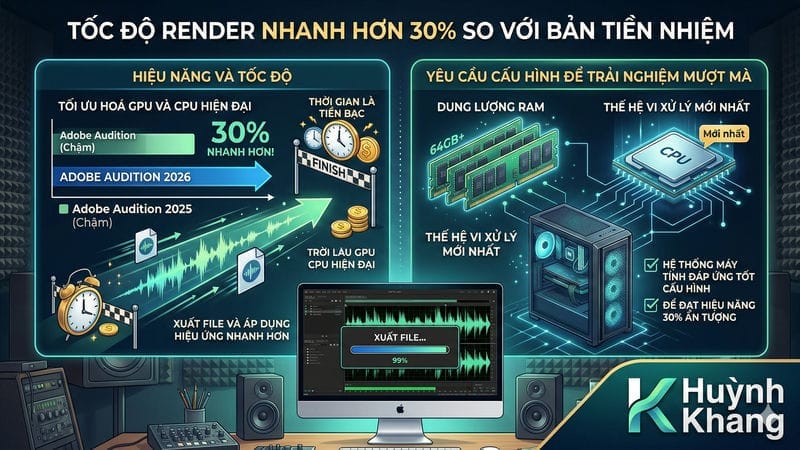 Adobe Audition 2026: Đỉnh Cao Xử Lý Âm Thanh AI Chuyên Nghiệp 18 Tốc độ render nhanh hơn 30% so với bản tiền nhiệm