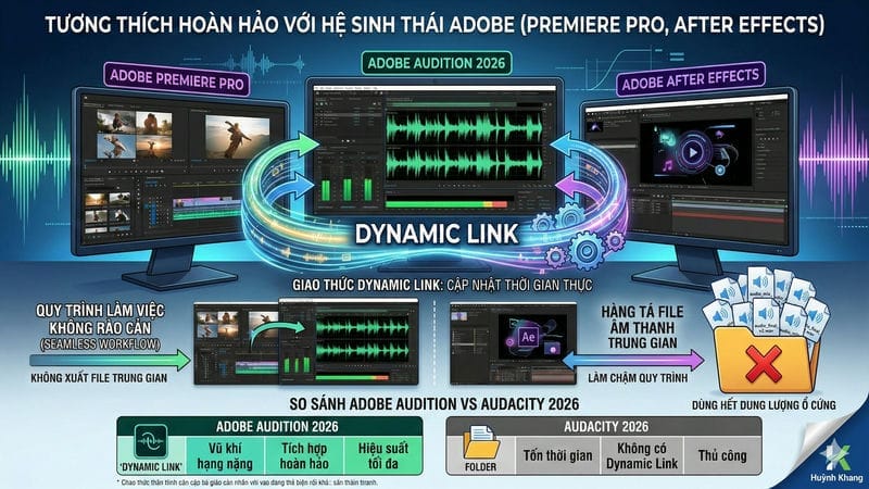 Adobe Audition 2026: Đỉnh Cao Xử Lý Âm Thanh AI Chuyên Nghiệp 20 Tương thích hoàn hảo với hệ sinh thái Adobe (Premiere Pro, After Effects)