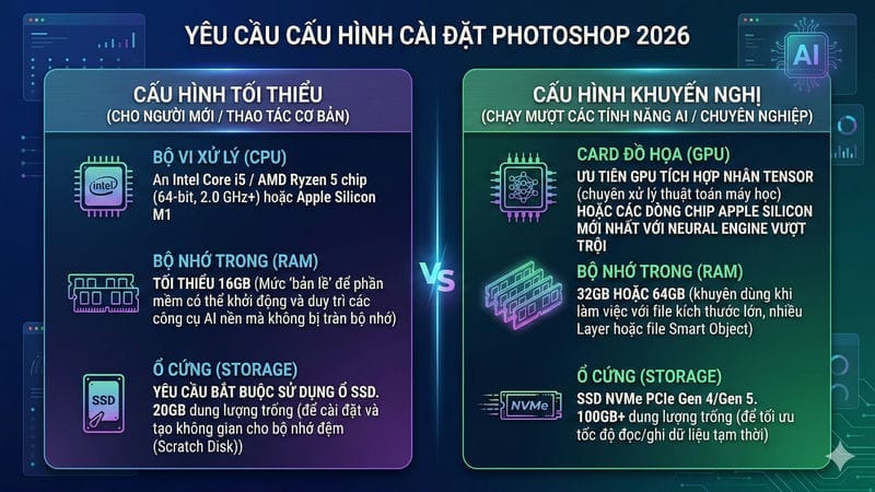 Yêu cầu cấu hình cài đặt Photoshop 2026