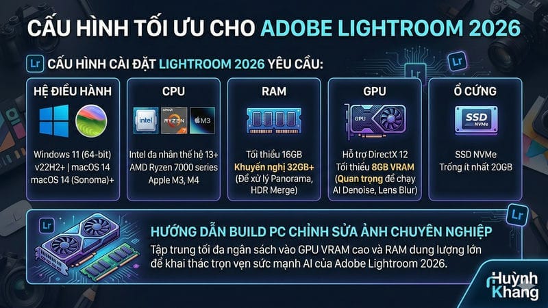 Tính Năng Adobe Lightroom 2026: Đột Phá AI Chỉnh Ảnh 12 Yêu cầu cấu hình tối ưu cho Lightroom 2026
