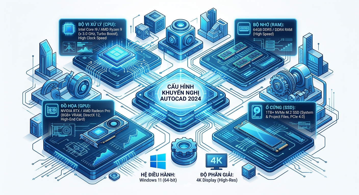 Cấu hình khuyến nghị cho AutoCAD 2024 để đạt hiệu