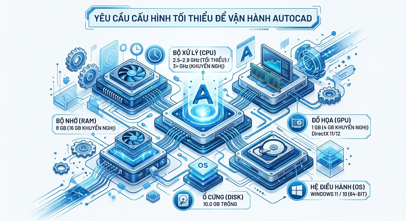 Yêu cầu cấu hình tối thiểu để vận hành AutoCAD